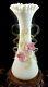 Antique Victorian Bohemian Harrach Custard Applied Floriform Art Glass Vase Uv+