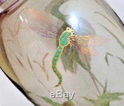 Antique Victorian Bohemian Harrach Hand Painted Enamel Heron Bird Art Glass Vase