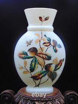 Antique Victorian Bohemian Harrach Hand Painted Hickory Nut & Bee Art Glass Vase