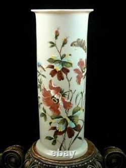 Antique Victorian Bohemian Harrach Opal Hand Painted Enamel POPPY Art Glass Vase