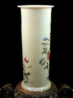 Antique Victorian Bohemian Harrach Opal Hand Painted Enamel POPPY Art Glass Vase