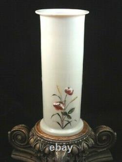Antique Victorian Bohemian Harrach Opal Hand Painted Enamel POPPY Art Glass Vase