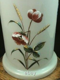 Antique Victorian Bohemian Harrach Opal Hand Painted Enamel POPPY Art Glass Vase