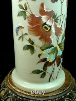 Antique Victorian Bohemian Harrach Opal Hand Painted Enamel POPPY Art Glass Vase