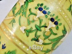 Antique Victorian Bohemian Harrach Yellow Hand Painted Moroccan Art Glass Vase
