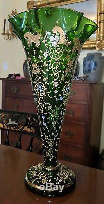 Antique Victorian Bohemian Moser Art Glass Large Vase Jeweled 19th Century