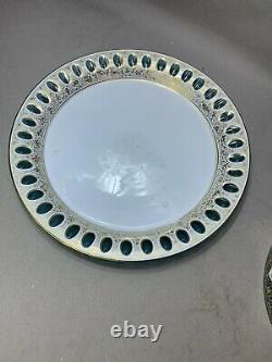 Antique Victorian Bohemian Moser Glass White Cut To Blue Overlay Cheese Dish