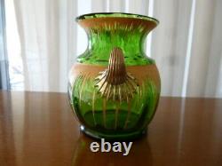 Antique Victorian Bohemian Moser Karlsbad Art Glass Crystal Gilt Opalescent Vase