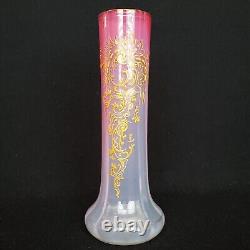 Antique Victorian Bohemian Pink Opalescent Glass Vase 9.25