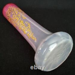 Antique Victorian Bohemian Pink Opalescent Glass Vase 9.25