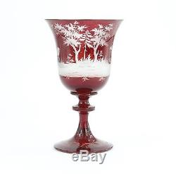 Antique Victorian Bohemian Ruby Red Large Engraved Goblet Chalice 1800's 7.25