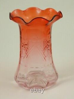 Antique Victorian Bohemian Spreading Apricot to Pink CUT Art Glass Vase Loetz