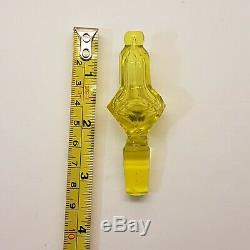 Antique Victorian Bohemian Yellow Vaseline Glass Facet Cut Perfume Bottle