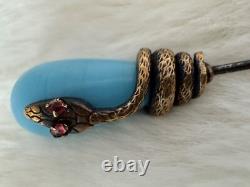 Antique Victorian Brass/GF Snake and Blue Art Glass Hat Pin