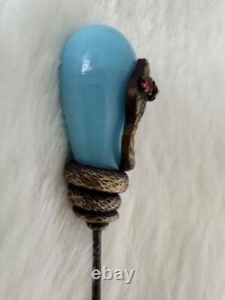 Antique Victorian Brass/GF Snake and Blue Art Glass Hat Pin