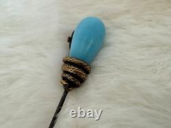 Antique Victorian Brass/GF Snake and Blue Art Glass Hat Pin