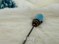 Antique Victorian Brass/GF Snake and Blue Art Glass Hat Pin