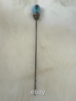 Antique Victorian Brass/GF Snake and Blue Art Glass Hat Pin