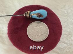 Antique Victorian Brass/GF Snake and Blue Art Glass Hat Pin