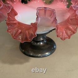 Antique Victorian Brides Basket Cased Pink and White Glass Bowl SILVERPLATE