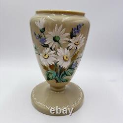 Antique Victorian Bristol Art Glass Hand Painted Daisies Footed Large Vase 11