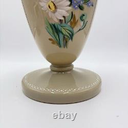 Antique Victorian Bristol Art Glass Hand Painted Daisies Footed Large Vase 11