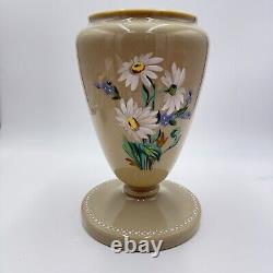 Antique Victorian Bristol Art Glass Hand Painted Daisies Footed Large Vase 11