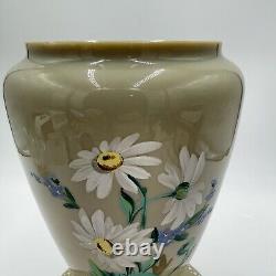 Antique Victorian Bristol Art Glass Hand Painted Daisies Footed Large Vase 11