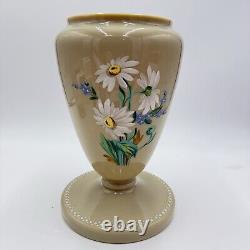 Antique Victorian Bristol Art Glass Hand Painted Daisies Footed Large Vase 11