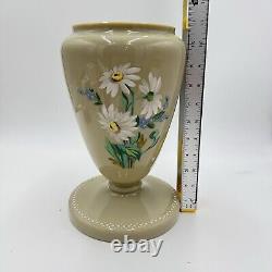 Antique Victorian Bristol Art Glass Hand Painted Daisies Footed Large Vase 11