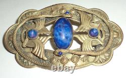 Antique Victorian Brooch Sash Pin Brass Lapis Art Glass Snakes Serpents Egyptian