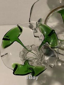 Antique Victorian Celedon Green Opalescent Glass 4 horn Epergne