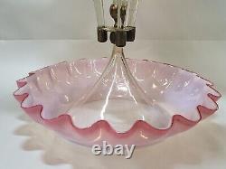 Antique Victorian Celedon Pink Cranberry Opalescent Glass 4 horn Epergne Rigaree