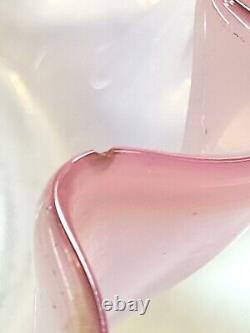 Antique Victorian Celedon Pink Cranberry Opalescent Glass 4 horn Epergne Rigaree