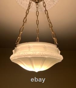 Antique Victorian Chandelier Ceiling Light Fixture Milk Glass Shade Art Deco Antique Victorian Chandelier Ceiling Light Fixture Milk Glass Shade Art Deco