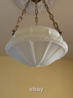 Antique Victorian Chandelier Ceiling Light Fixture Milk Glass Shade Art Deco Antique Victorian Chandelier Ceiling Light Fixture Milk Glass Shade Art Deco