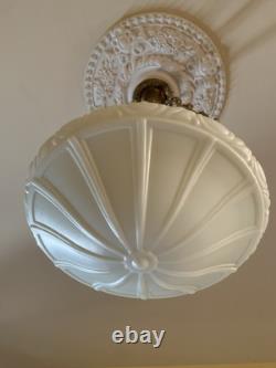 Antique Victorian Chandelier Ceiling Light Fixture Milk Glass Shade Art Deco Antique Victorian Chandelier Ceiling Light Fixture Milk Glass Shade Art Deco
