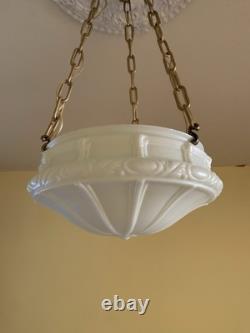 Antique Victorian Chandelier Ceiling Light Fixture Milk Glass Shade Art Deco Antique Victorian Chandelier Ceiling Light Fixture Milk Glass Shade Art Deco