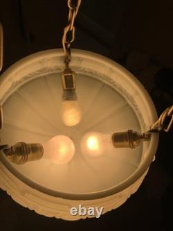 Antique Victorian Chandelier Ceiling Light Fixture Milk Glass Shade Art Deco Antique Victorian Chandelier Ceiling Light Fixture Milk Glass Shade Art Deco