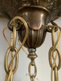 Antique Victorian Chandelier Ceiling Light Fixture Milk Glass Shade Art Deco Antique Victorian Chandelier Ceiling Light Fixture Milk Glass Shade Art Deco