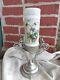 Antique Victorian Cherub Silver Plate Holder Painted Violets Art Glass Ring Vase