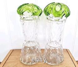 Antique Victorian Clear & Green Crown Glass Bride's Banks Art Nouveau Hand Blown