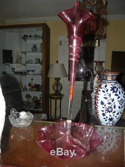 Antique Victorian Cranberry Art Glass Epergne Centerpiece
