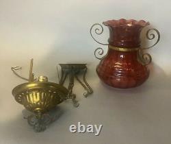 Antique Victorian Cranberry Art Glass Hanging Hall Lamp Light Fixture