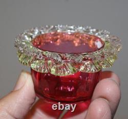 Antique Victorian Cranberry Art Glass Master Salt Dip in Silver Holder Antique Victorian Cranberry Art Glass Master Salt Dip in Silver Holder