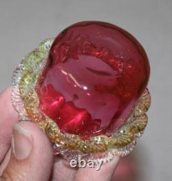 Antique Victorian Cranberry Art Glass Master Salt Dip in Silver Holder Antique Victorian Cranberry Art Glass Master Salt Dip in Silver Holder
