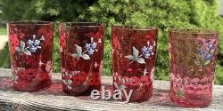 Antique Victorian Cranberry Art Tumblers Antique Victorian Cranberry Art Tumblers