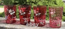 Antique Victorian Cranberry Art Tumblers Antique Victorian Cranberry Art Tumblers