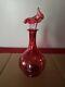 Antique Victorian Cranberry Glass Claret Jug Jar Vase Calla Lily Lid