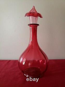 Antique Victorian Cranberry Glass Claret Jug Jar Vase Calla Lily Lid